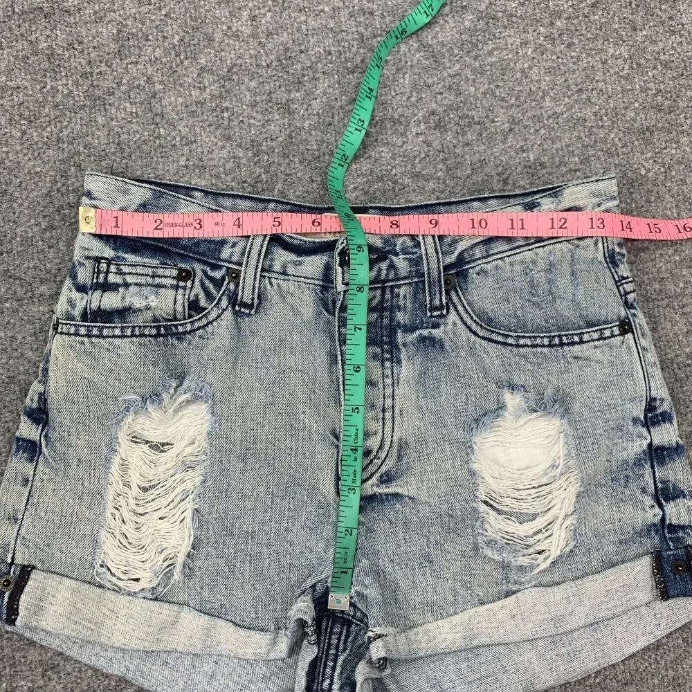 Melville Denim Short Women 40 US 4 Button Fly Distressed Cut Off Acid Made Italy